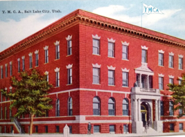 YMCA Salt Lake City Utah Postcard Unused Brick Building People Flag Vintage - £7.13 GBP