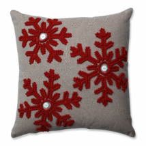Pillow Perfect Country Home Snowflakes Grey/Red 15.5-inch Throw Pillow - £17.98 GBP