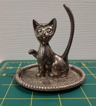 Vintage Silver Plate Cat Ring Holder Trinket Dish - $18.37