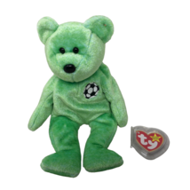 VTG Ty Beanie Baby Kicks the Soccer Bear Push Toy Green - $49.49