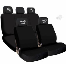 Black Cloth Car Seat Cover Full Set I Love My Dog Headrest Covers Universal Size - £11.67 GBP+