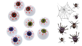 12 Eyeball Plastic Eyeball Ping Pong Fake Zombie for Halloween + 1 Tattoo Spider - £7.56 GBP