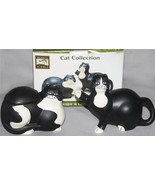 3-Pc Warren Kimble FAT TUXEDO CATS Black White Large Creamer &amp; Sugar NIB... - $39.77 CAD