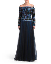 NWT TADASHI SHOJI Cora in Sapphire Sequin Off-Shoulder Tulle Gown Dress ... - £93.15 GBP