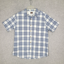 Ridgecut Toughwear Men&#39;s Button Shirt Short Sleeve Blue Plaid Work Large - $12.59