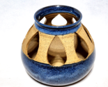 Indian Native American Pottery Clay Tealight Luminary In Blue Glaze - Si... - $31.47