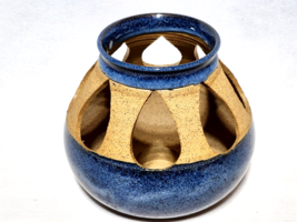 Indian Native American Pottery Clay Tealight Luminary In Blue Glaze - Si... - $31.47