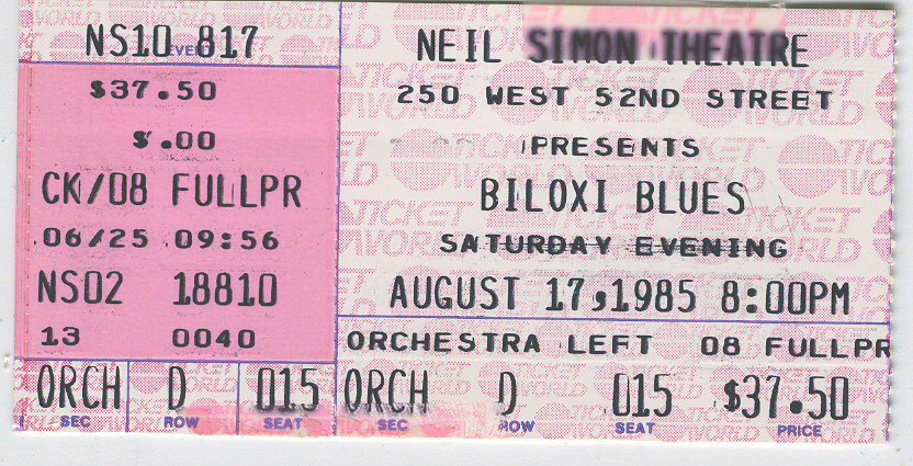 Biloxi Blues 1985 Ticket Stub From Neil Simon Theatre Citibank back promo - $6.75