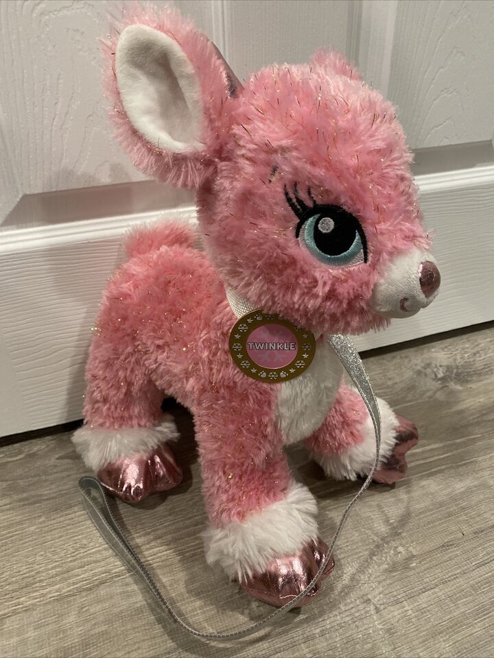 Build a Bear Twinkle Deer Pink Reindeer Stuffed Animal Sparkle 15" Collar CLEAN! - £11.14 GBP