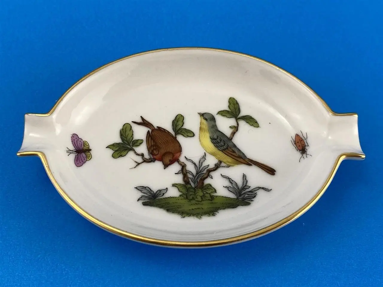 Vintage Rothschild Porcelain Birds Bugs Ashtray Pin Tray Dish - £30.84 GBP