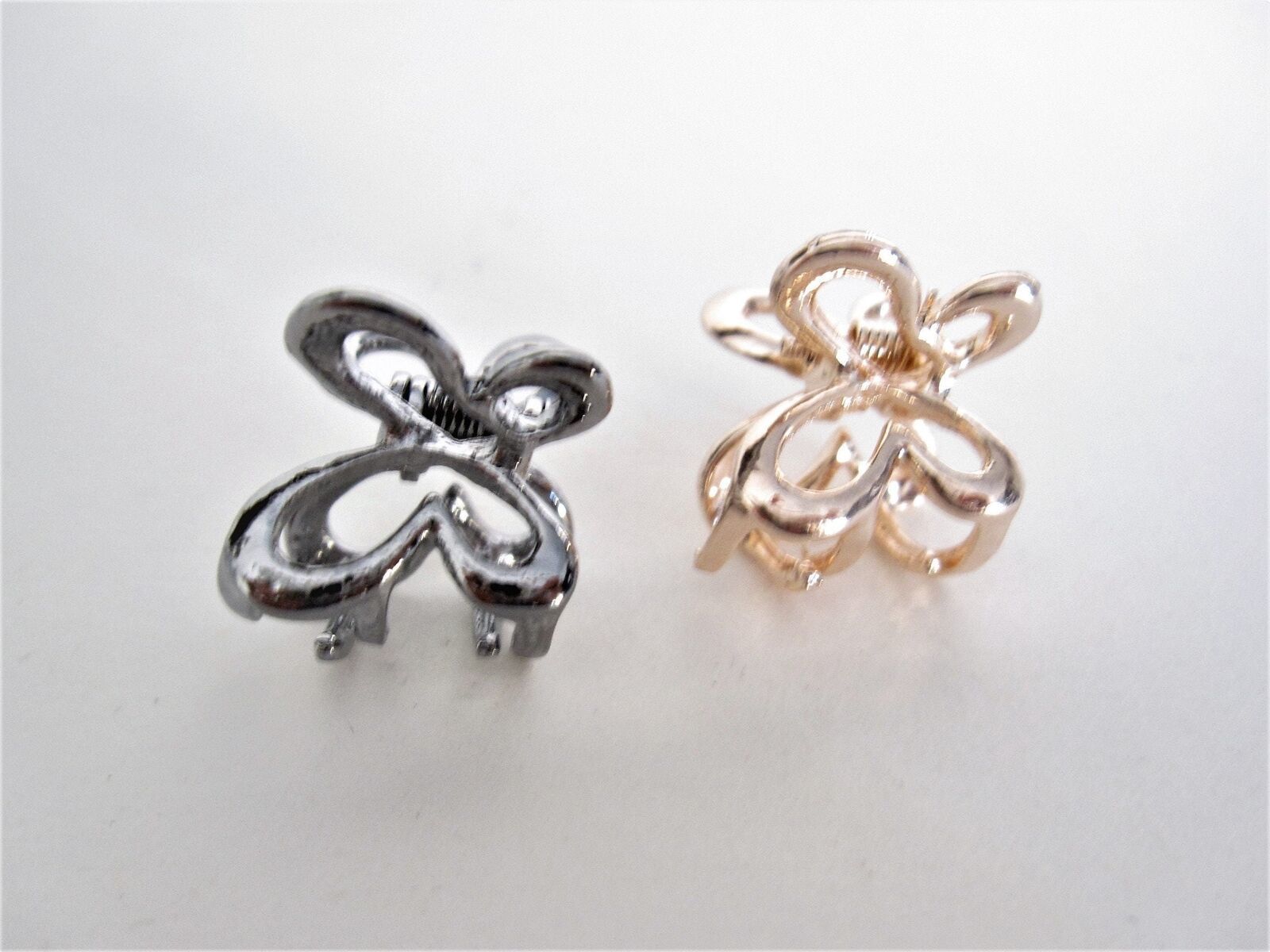 Tiny small dark silver or rose gold butterfly metal hair claw clip