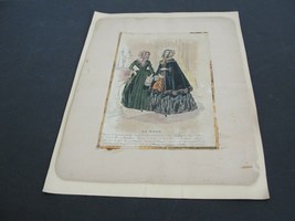 Antique-1800&#39;s-La Mode-French Fashion Paris-Hand Colored Lithograph Art Print. - £39.86 GBP