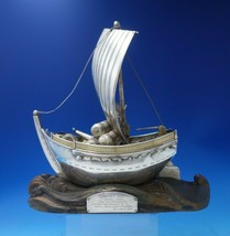 Japanese .950 Silver Sculpture Ship w/ Sail Faux Gold Barrels Wood Base (#5366) - £2,177.43 GBP