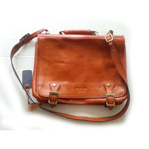 Persaman New York Saddle Brown Messenger Bag Genuine Leather Made in ITALY - £266.35 GBP