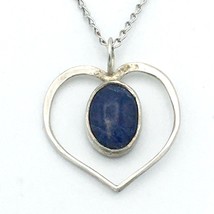 LAPIS LAZULI sterling silver open heart pendant necklace - artisan signed 20&quot; - £20.08 GBP