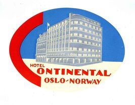 Hotel Continental Luggage Label Oslo Norway - $11.88