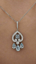 2Ct Pear Cut CZ Aquamarine Art Deco Pendant 14K White Gold Plated 18&quot; Free Chain - £88.48 GBP