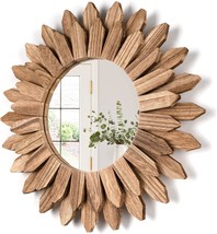 Wall Mirror Decorative 12 inch Rustic Wood Mirror Sunburst Boho Mirror for Entry - £38.72 GBP