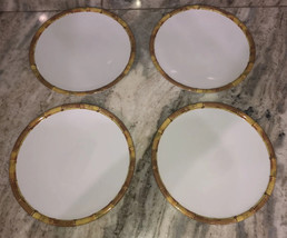 Pier 1 Set Of 4 White With Bamboo Rim 9”Plastic Salad Plates-Dishwasher Safe-NEW - £61.97 GBP