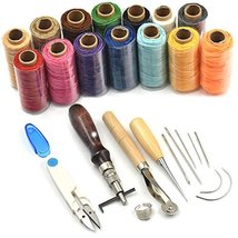 Bluemoona 7Pcs - Leather Carft Hand Stitching Sewing Tool Kit Thread Awl Waxed T - £8.76 GBP