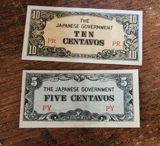 Japanese Government Paper 10 &amp; 5 Centavos Note WWII Occupied Philippines... - $9.99