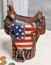 Rustic Western Cowboy Horse American Flag Saddle Money Coin Savings Pigg... - $27.99