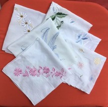 6 Vintage White Large Embroidered Batiste Handkerchiefs Hankies 15X15” - £9.44 GBP