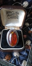 Antique Vintage 1930-s Large Sterling Silver Amber Heavy Ring  Size US 7... - $117.81