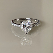 Heart Shape 1.80Ct Simulated Diamond Engagement Ring Solid 14k White Gold Size 6 - £210.16 GBP