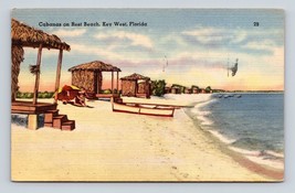 Cabanas on Rest Beach Key West Florida FL Linen Postcard H17 - £8.65 GBP