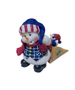 Snowman Pulling Child in Wooden Sleigh Ceramic Christmas Decor Winter Ho... - $21.37