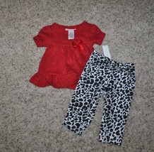 Girls Shirt &amp; Pants Christmas 2 pc Red Black Animal Print Set Toddler-size 4T - $15.84