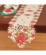 Embroidered Vintage Poinsettia Intricate Cutwork Table Linens - $42.99