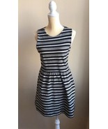 J Crew Womens Sleeveless Striped Dress Black Cream Cotton Blend Sz M - $478.27 MXN