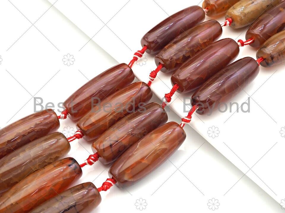 Natural Orange Red Agate Barrel Spacer Beads, Dark Red Agate Spacer Beads, Tibet