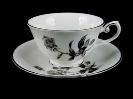 Black Rose Pattern Coffee Cup &amp; Saucer Set, Nocturne By Yamaka Japan, Mu... - $7.79