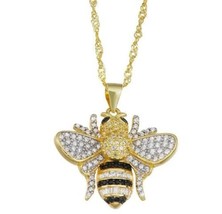 2CT Simulated Diamond Honey Bee Pendant Necklace 14K Yellow Gold Plated - £71.96 GBP