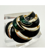 GIVENCHY Black and Green Enamel GoldTone Vintage Brooch - 2 1/2 inches - £47.42 GBP