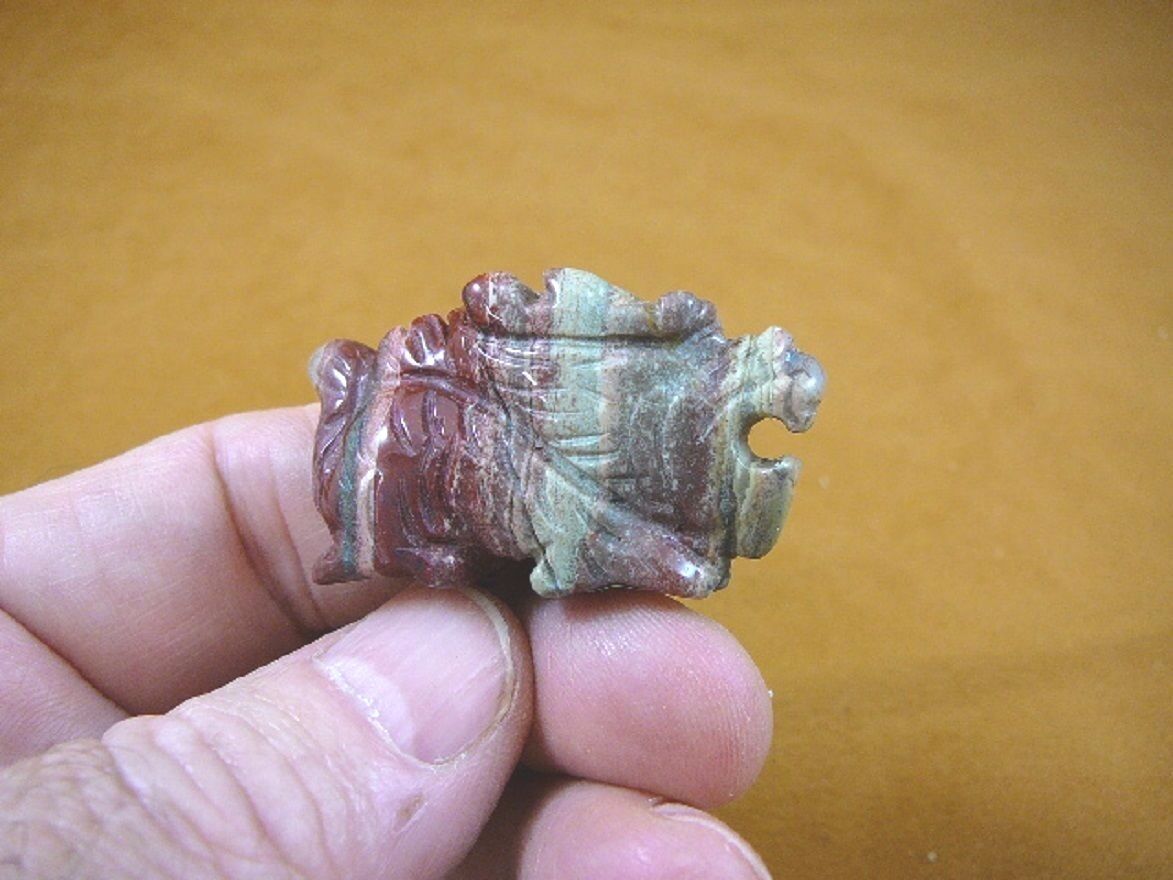 (Y-DRA-CD-552) little red jasper Chinese Dragon MYTHICAL carving gemston... - $14.01
