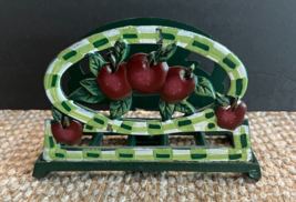 Vintage Metal Napkin Holder Cast Iron Hand Painted Apples Orchard Cottag... - $25.85