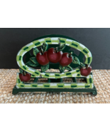 Vintage Metal Napkin Holder Cast Iron Hand Painted Apples Orchard Cottag... - €21,87 EUR