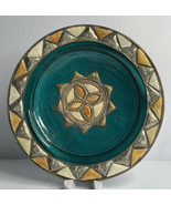 Rare Vintage Safi Style Pottery Footed Metal &amp; Agate Inlay decorative dish - £50.59 GBP