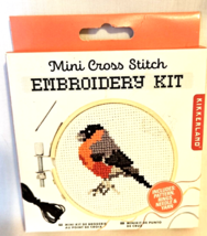 Robin Bird Mini Cross Stitch Embroidery Kit Kikkerland with Bamboo Hoop Canvas - £9.58 GBP