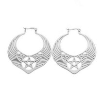 Phoenix Pentacle Earrings Womens Stainless Steel Large Drop Wings Star Dangles - £14.10 GBP