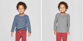 Toddler Boys Long-Sleeve Striped Henley  Cat &amp; Jack Gray Or Navy Size 18... - £6.23 GBP+