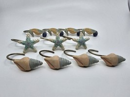Vintage Lot Of 11 Seahorse Starfish Conch Shell Shower Curtain Hooks Beach Theme - £19.97 GBP