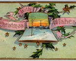 Bell and Holly With Christmas Wishes Embossed 1911 DB Postcard K6 - $3.51