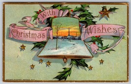 Bell and Holly With Christmas Wishes Embossed 1911 DB Postcard K6 - £2.74 GBP