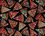 Pizza Slices Pepperoni Supreme Pizza Food Black Cotton Fabric Print BTY ... - £8.98 GBP