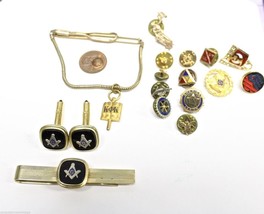 VTG Masons Masonic Lot of Jewelry Penny Tie Bar &amp; Cuffs 12 pins+ More Penna - £31.30 GBP